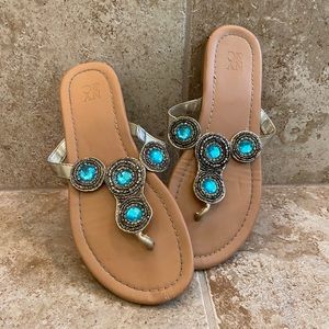 NY&C Teal Jewel Gold Sandals Size 8